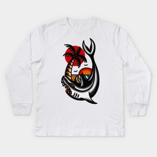 Traditional Shark and Beach Tattoo Piece Kids Long Sleeve T-Shirt